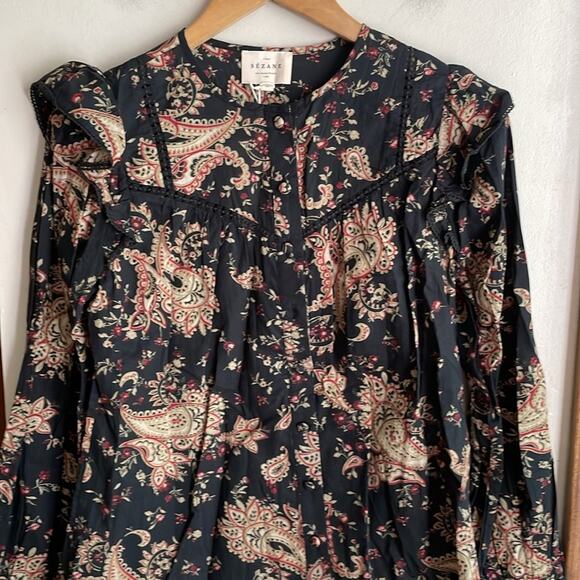Sezane Meadow Floral Blouse Black Multi - Picture 4 of 16